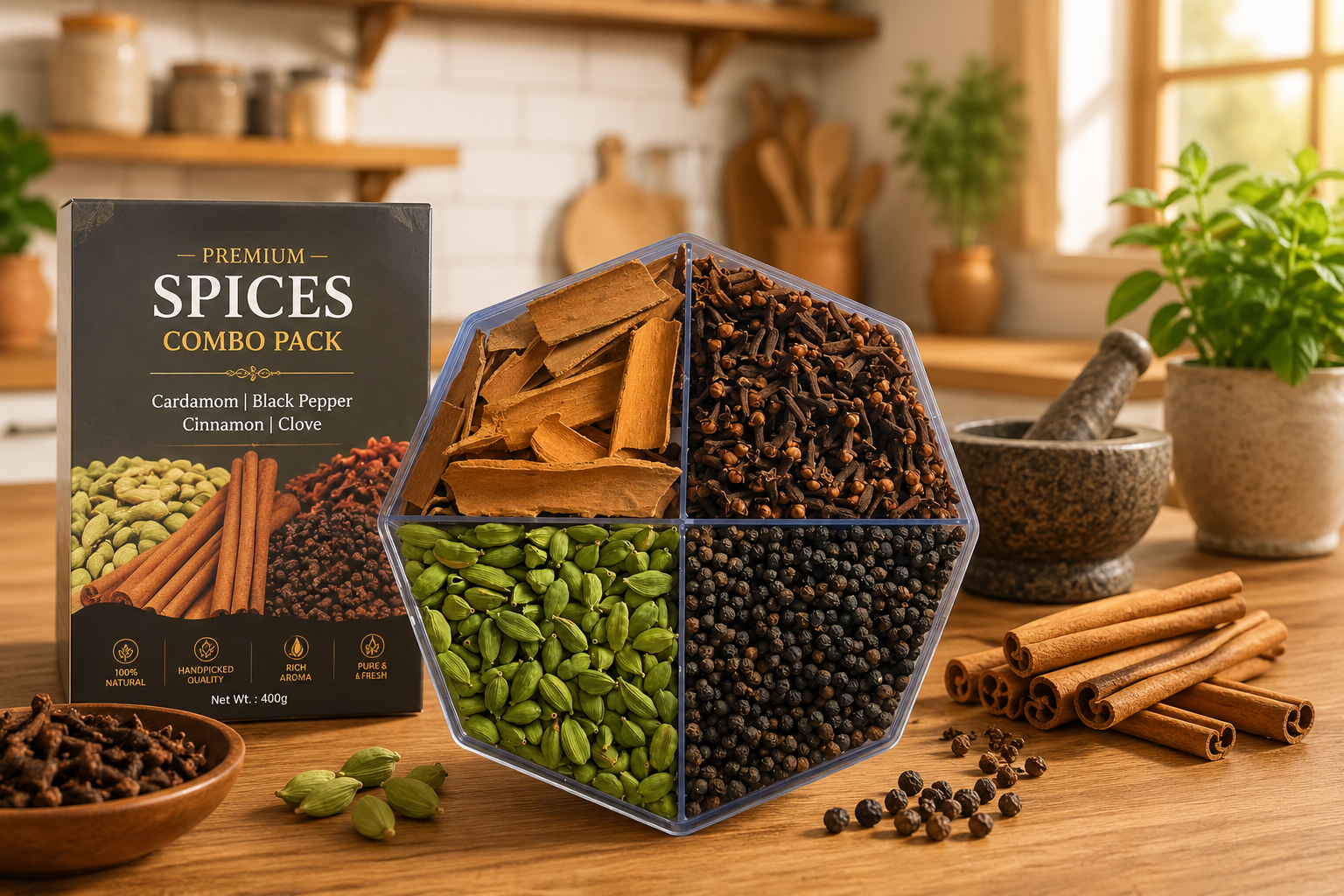 Spices-Combo-pack-Premium Kerala Spices - Cardamom Black Peper , Clove and cinnamon